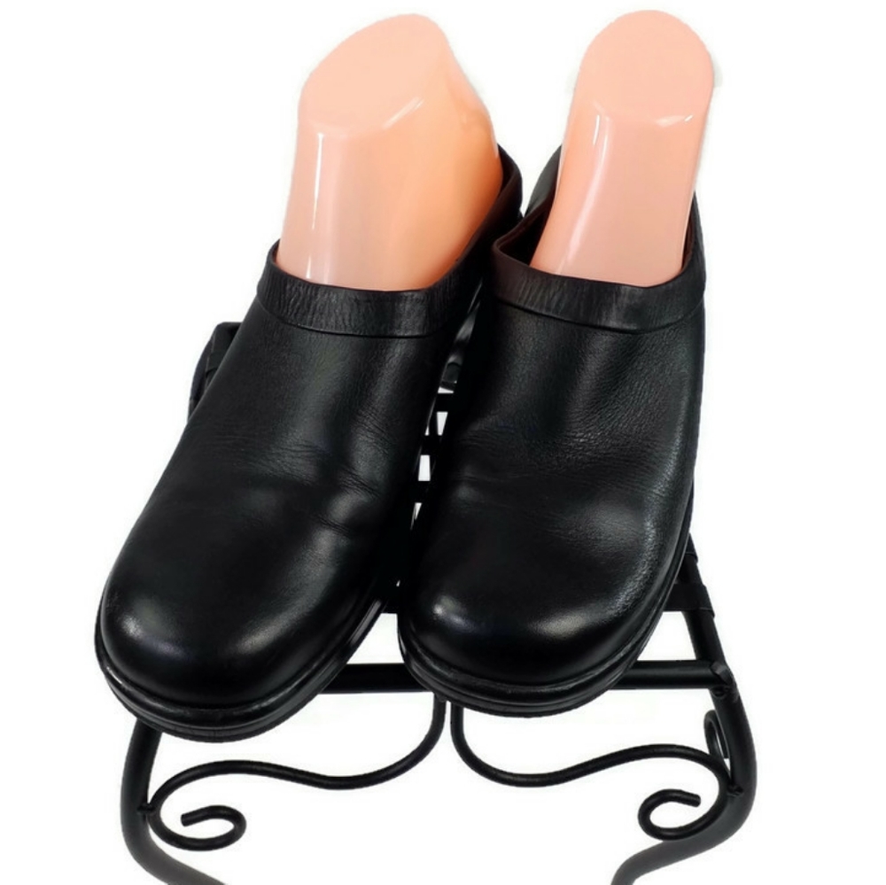 Dansko Black Leather Slip-On Heeled Mule Clogs Womens US 11.5-12 EU 42